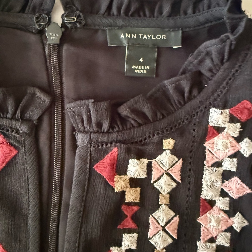 Ann Taylor Black Dress with Geometric Embroidery - Picture 3 of 12